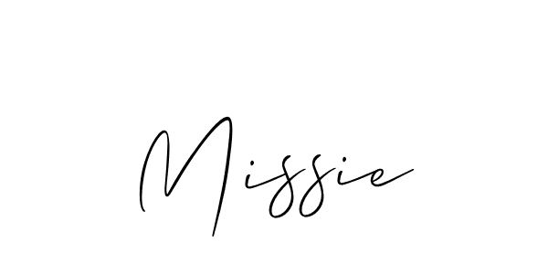 The best way (Allison_Script) to make a short signature is to pick only two or three words in your name. The name Missie include a total of six letters. For converting this name. Missie signature style 2 images and pictures png