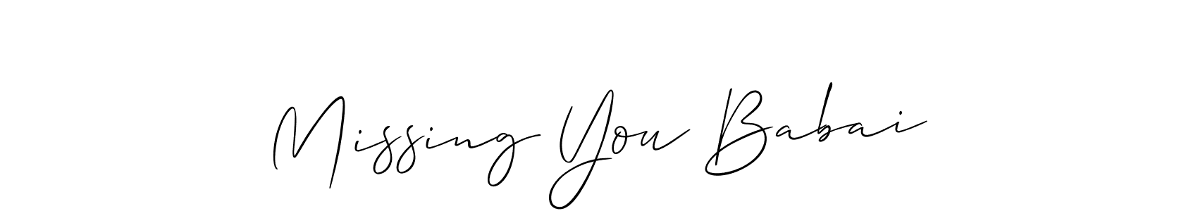 Allison_Script is a professional signature style that is perfect for those who want to add a touch of class to their signature. It is also a great choice for those who want to make their signature more unique. Get Missing You Babai name to fancy signature for free. Missing You Babai signature style 2 images and pictures png