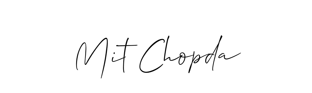 The best way (Allison_Script) to make a short signature is to pick only two or three words in your name. The name Mit Chopda include a total of six letters. For converting this name. Mit Chopda signature style 2 images and pictures png