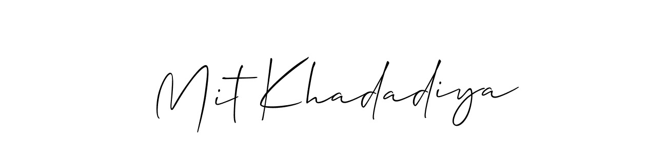 The best way (Allison_Script) to make a short signature is to pick only two or three words in your name. The name Mit Khadadiya include a total of six letters. For converting this name. Mit Khadadiya signature style 2 images and pictures png