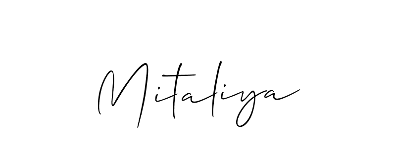 Use a signature maker to create a handwritten signature online. With this signature software, you can design (Allison_Script) your own signature for name Mitaliya. Mitaliya signature style 2 images and pictures png