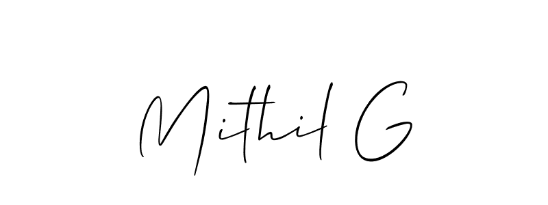 Mithil G stylish signature style. Best Handwritten Sign (Allison_Script) for my name. Handwritten Signature Collection Ideas for my name Mithil G. Mithil G signature style 2 images and pictures png