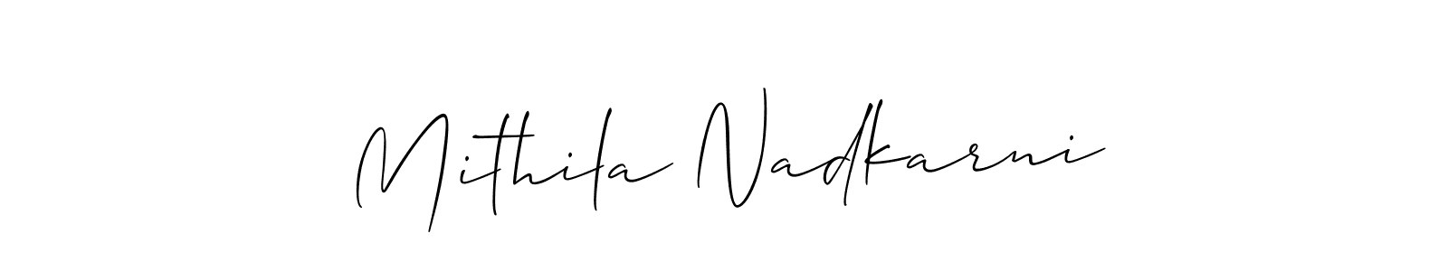 Also You can easily find your signature by using the search form. We will create Mithila Nadkarni name handwritten signature images for you free of cost using Allison_Script sign style. Mithila Nadkarni signature style 2 images and pictures png
