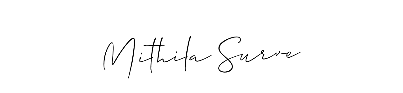 The best way (Allison_Script) to make a short signature is to pick only two or three words in your name. The name Mithila Surve include a total of six letters. For converting this name. Mithila Surve signature style 2 images and pictures png