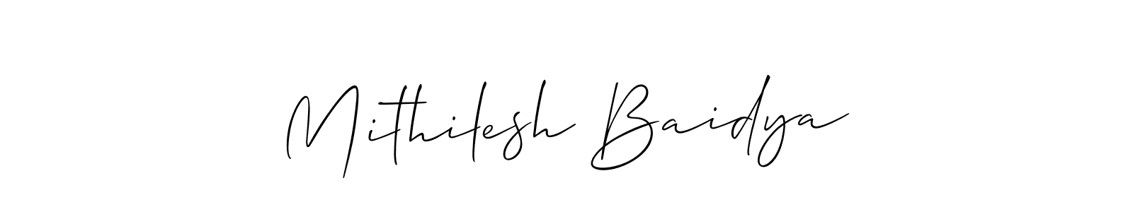 You should practise on your own different ways (Allison_Script) to write your name (Mithilesh Baidya) in signature. don't let someone else do it for you. Mithilesh Baidya signature style 2 images and pictures png