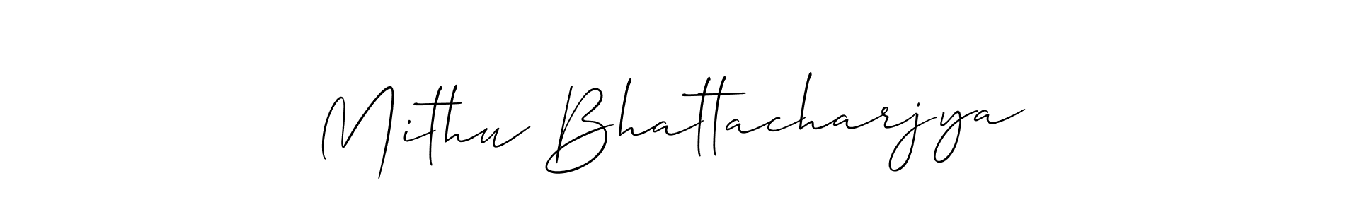 You should practise on your own different ways (Allison_Script) to write your name (Mithu Bhattacharjya) in signature. don't let someone else do it for you. Mithu Bhattacharjya signature style 2 images and pictures png