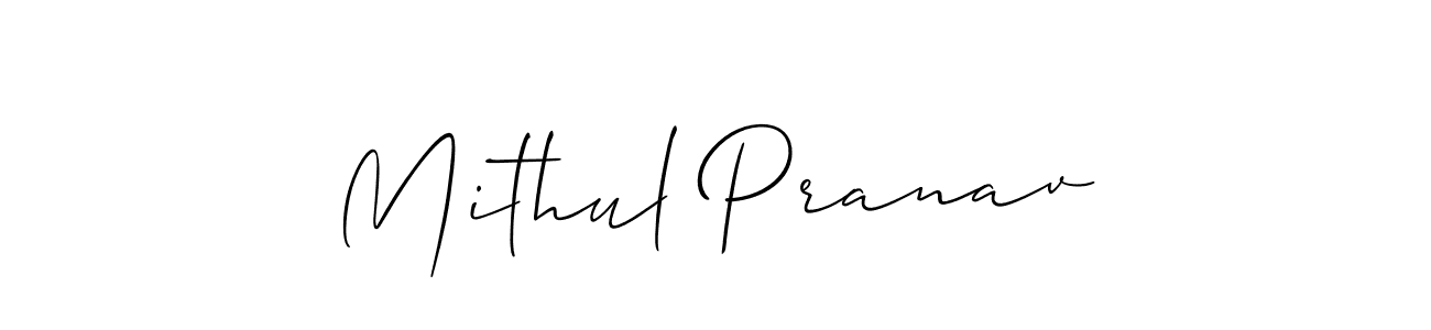 Mithul Pranav stylish signature style. Best Handwritten Sign (Allison_Script) for my name. Handwritten Signature Collection Ideas for my name Mithul Pranav. Mithul Pranav signature style 2 images and pictures png