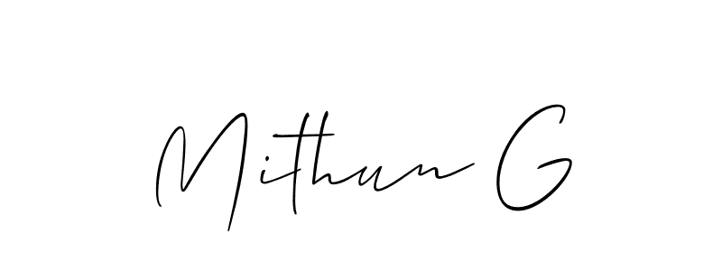 It looks lik you need a new signature style for name Mithun G. Design unique handwritten (Allison_Script) signature with our free signature maker in just a few clicks. Mithun G signature style 2 images and pictures png