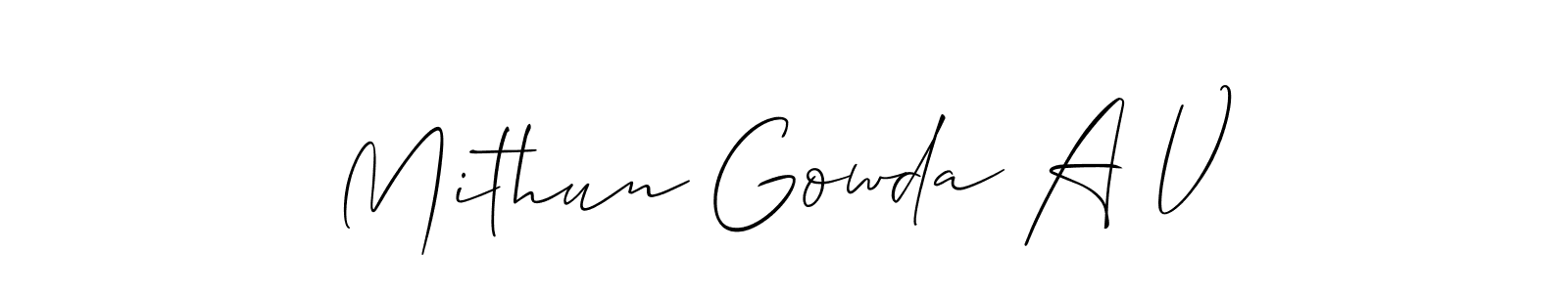 Make a beautiful signature design for name Mithun Gowda A V. With this signature (Allison_Script) style, you can create a handwritten signature for free. Mithun Gowda A V signature style 2 images and pictures png