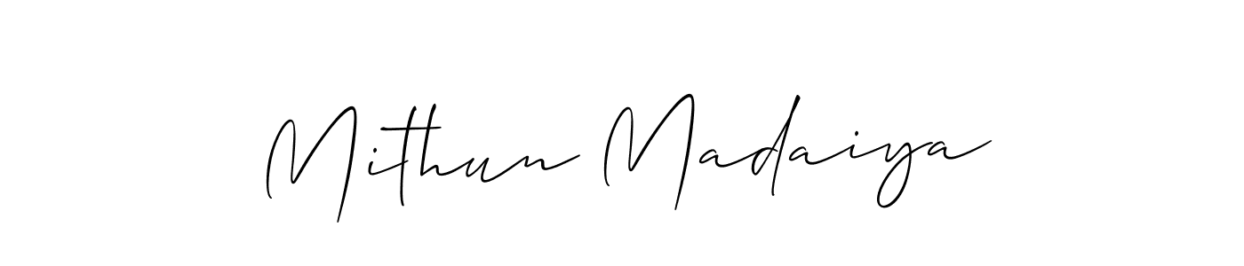 How to make Mithun Madaiya signature? Allison_Script is a professional autograph style. Create handwritten signature for Mithun Madaiya name. Mithun Madaiya signature style 2 images and pictures png