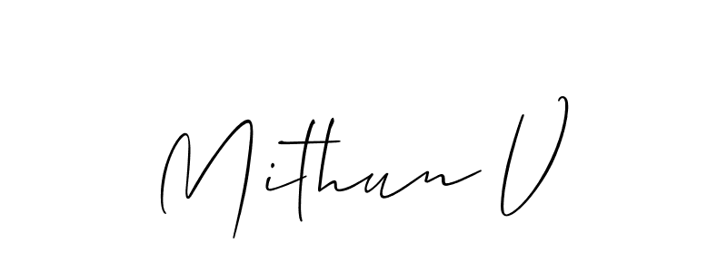 Create a beautiful signature design for name Mithun V. With this signature (Allison_Script) fonts, you can make a handwritten signature for free. Mithun V signature style 2 images and pictures png