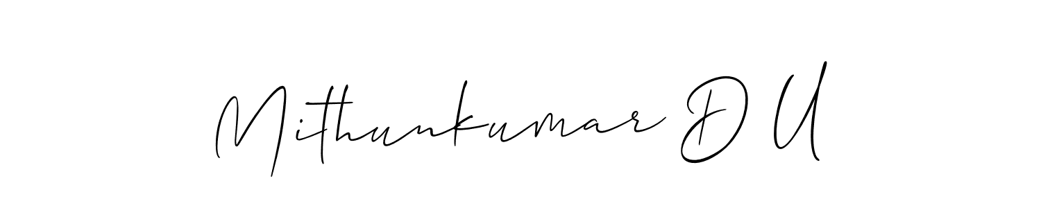 Make a short Mithunkumar D U signature style. Manage your documents anywhere anytime using Allison_Script. Create and add eSignatures, submit forms, share and send files easily. Mithunkumar D U signature style 2 images and pictures png