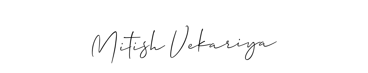 The best way (Allison_Script) to make a short signature is to pick only two or three words in your name. The name Mitish Vekariya include a total of six letters. For converting this name. Mitish Vekariya signature style 2 images and pictures png
