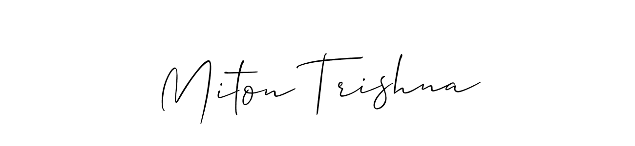 This is the best signature style for the Miton Trishna name. Also you like these signature font (Allison_Script). Mix name signature. Miton Trishna signature style 2 images and pictures png