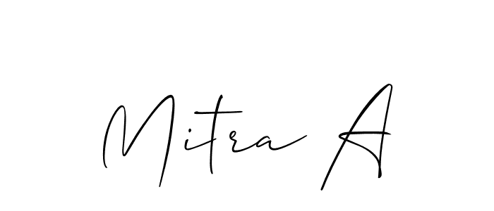 How to make Mitra A name signature. Use Allison_Script style for creating short signs online. This is the latest handwritten sign. Mitra A signature style 2 images and pictures png