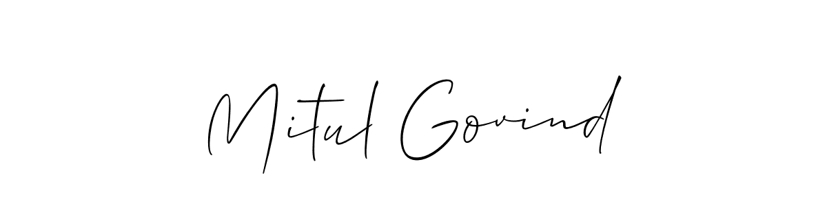 The best way (Allison_Script) to make a short signature is to pick only two or three words in your name. The name Mitul Govind include a total of six letters. For converting this name. Mitul Govind signature style 2 images and pictures png