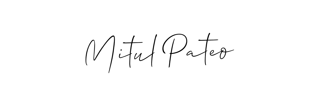 How to make Mitul Pateo name signature. Use Allison_Script style for creating short signs online. This is the latest handwritten sign. Mitul Pateo signature style 2 images and pictures png