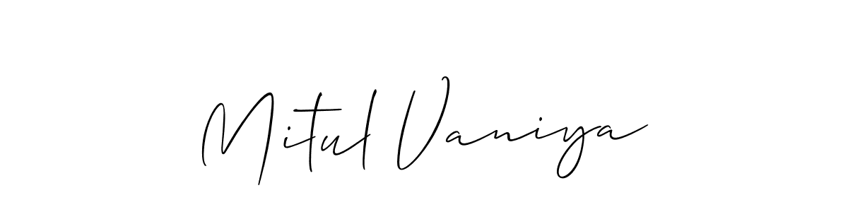 Allison_Script is a professional signature style that is perfect for those who want to add a touch of class to their signature. It is also a great choice for those who want to make their signature more unique. Get Mitul Vaniya name to fancy signature for free. Mitul Vaniya signature style 2 images and pictures png