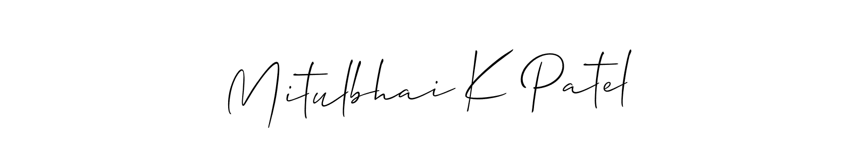 Allison_Script is a professional signature style that is perfect for those who want to add a touch of class to their signature. It is also a great choice for those who want to make their signature more unique. Get Mitulbhai K Patel name to fancy signature for free. Mitulbhai K Patel signature style 2 images and pictures png