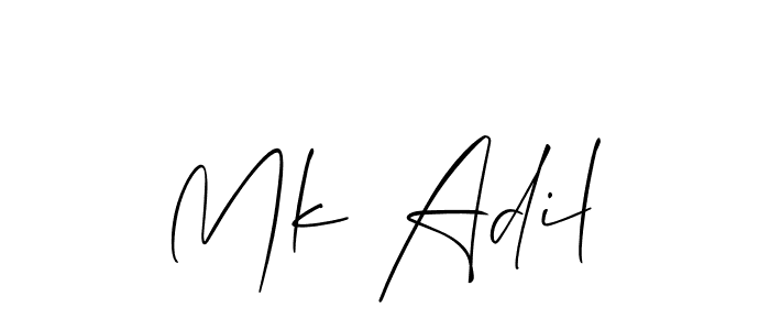 The best way (Allison_Script) to make a short signature is to pick only two or three words in your name. The name Mk Adil include a total of six letters. For converting this name. Mk Adil signature style 2 images and pictures png