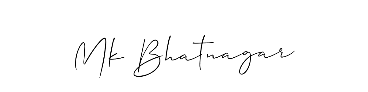 The best way (Allison_Script) to make a short signature is to pick only two or three words in your name. The name Mk Bhatnagar include a total of six letters. For converting this name. Mk Bhatnagar signature style 2 images and pictures png