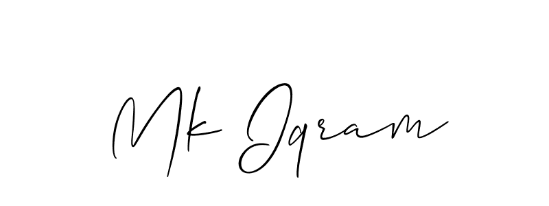 The best way (Allison_Script) to make a short signature is to pick only two or three words in your name. The name Mk Iqram include a total of six letters. For converting this name. Mk Iqram signature style 2 images and pictures png