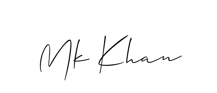Use a signature maker to create a handwritten signature online. With this signature software, you can design (Allison_Script) your own signature for name Mk Khan. Mk Khan signature style 2 images and pictures png