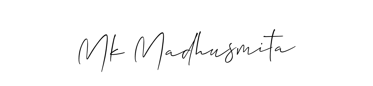 Mk Madhusmita stylish signature style. Best Handwritten Sign (Allison_Script) for my name. Handwritten Signature Collection Ideas for my name Mk Madhusmita. Mk Madhusmita signature style 2 images and pictures png