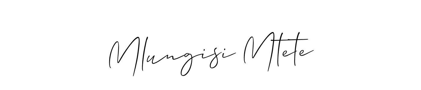 Similarly Allison_Script is the best handwritten signature design. Signature creator online .You can use it as an online autograph creator for name Mlungisi Mtete. Mlungisi Mtete signature style 2 images and pictures png