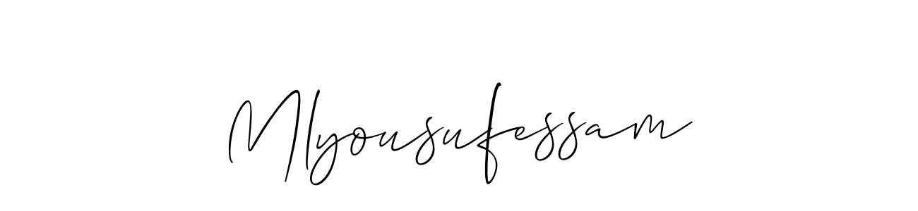 Make a beautiful signature design for name Mlyousufessam. With this signature (Allison_Script) style, you can create a handwritten signature for free. Mlyousufessam signature style 2 images and pictures png