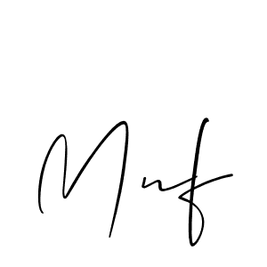 Make a beautiful signature design for name Mnf. With this signature (Allison_Script) style, you can create a handwritten signature for free. Mnf signature style 2 images and pictures png