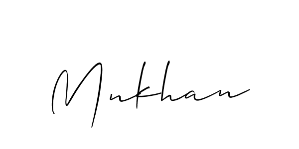 Use a signature maker to create a handwritten signature online. With this signature software, you can design (Allison_Script) your own signature for name Mnkhan. Mnkhan signature style 2 images and pictures png