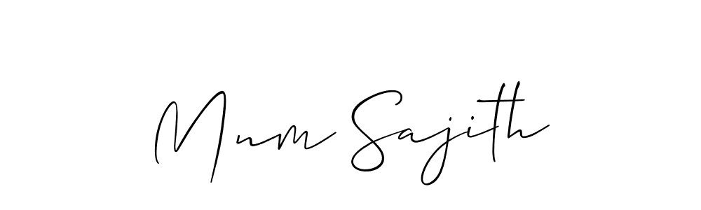 Create a beautiful signature design for name Mnm Sajith. With this signature (Allison_Script) fonts, you can make a handwritten signature for free. Mnm Sajith signature style 2 images and pictures png