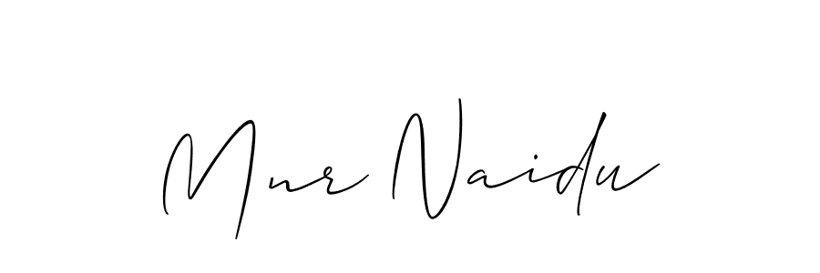 Create a beautiful signature design for name Mnr Naidu. With this signature (Allison_Script) fonts, you can make a handwritten signature for free. Mnr Naidu signature style 2 images and pictures png