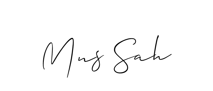 The best way (Allison_Script) to make a short signature is to pick only two or three words in your name. The name Mns Sah include a total of six letters. For converting this name. Mns Sah signature style 2 images and pictures png