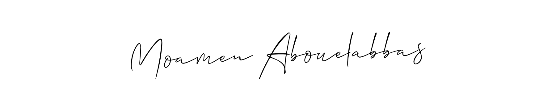 Moamen Abouelabbas stylish signature style. Best Handwritten Sign (Allison_Script) for my name. Handwritten Signature Collection Ideas for my name Moamen Abouelabbas. Moamen Abouelabbas signature style 2 images and pictures png