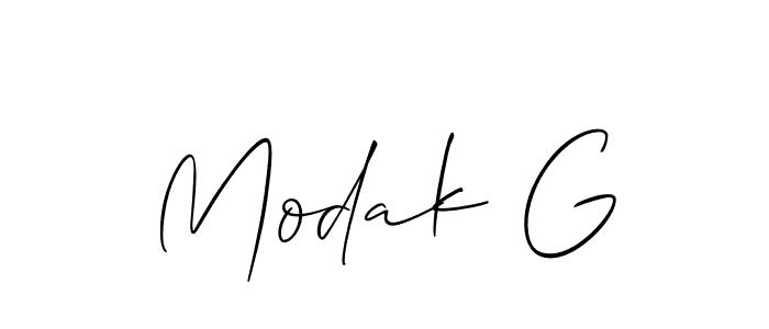 Use a signature maker to create a handwritten signature online. With this signature software, you can design (Allison_Script) your own signature for name Modak G. Modak G signature style 2 images and pictures png