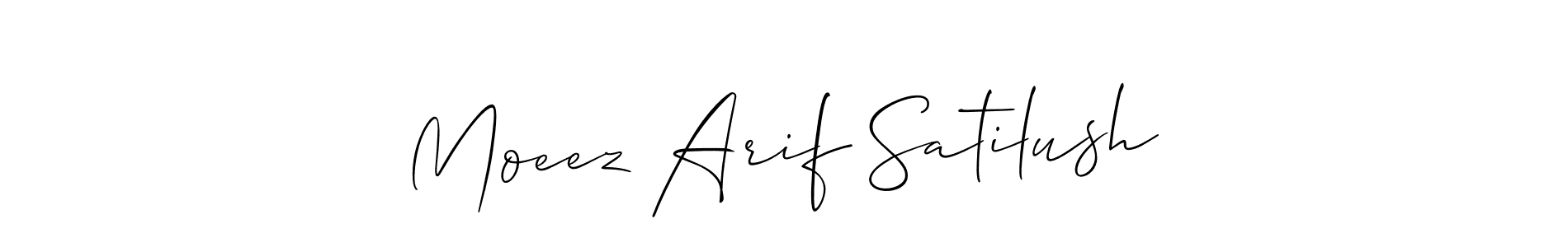 Allison_Script is a professional signature style that is perfect for those who want to add a touch of class to their signature. It is also a great choice for those who want to make their signature more unique. Get Moeez Arif Satilush name to fancy signature for free. Moeez Arif Satilush signature style 2 images and pictures png