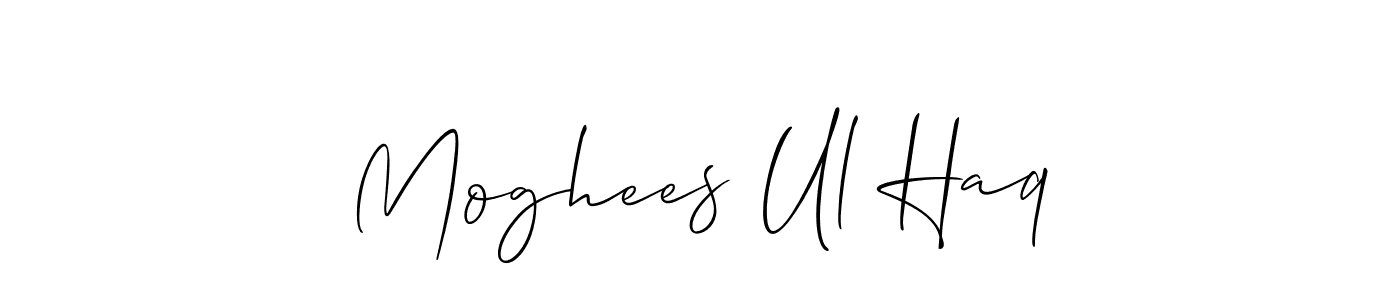 Use a signature maker to create a handwritten signature online. With this signature software, you can design (Allison_Script) your own signature for name Moghees Ul Haq. Moghees Ul Haq signature style 2 images and pictures png