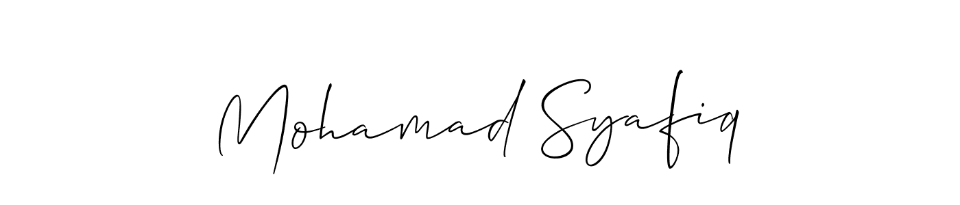 This is the best signature style for the Mohamad Syafiq name. Also you like these signature font (Allison_Script). Mix name signature. Mohamad Syafiq signature style 2 images and pictures png