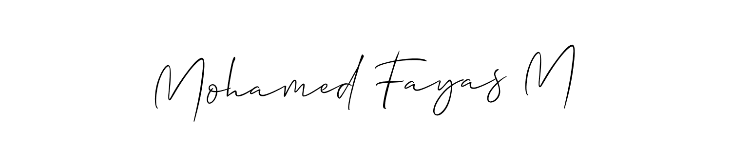 It looks lik you need a new signature style for name Mohamed Fayas M. Design unique handwritten (Allison_Script) signature with our free signature maker in just a few clicks. Mohamed Fayas M signature style 2 images and pictures png
