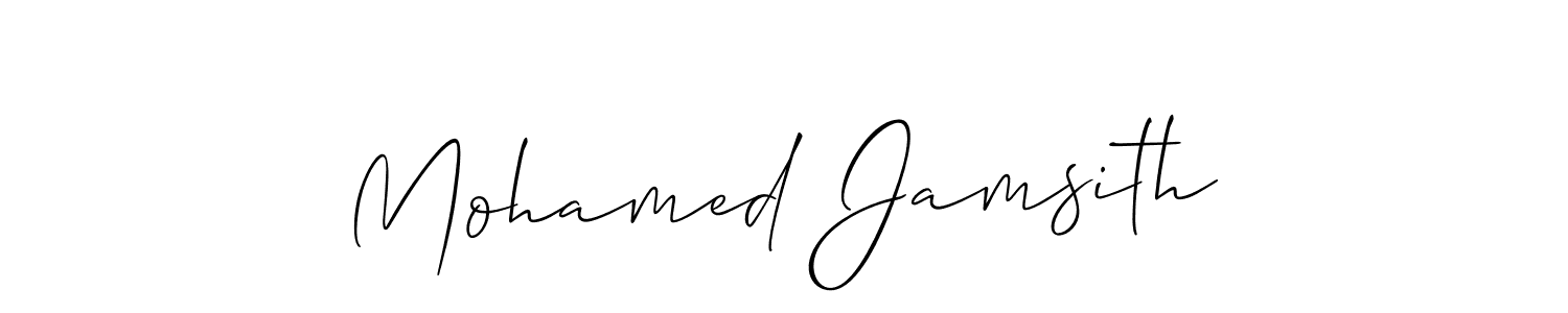 The best way (Allison_Script) to make a short signature is to pick only two or three words in your name. The name Mohamed Jamsith include a total of six letters. For converting this name. Mohamed Jamsith signature style 2 images and pictures png