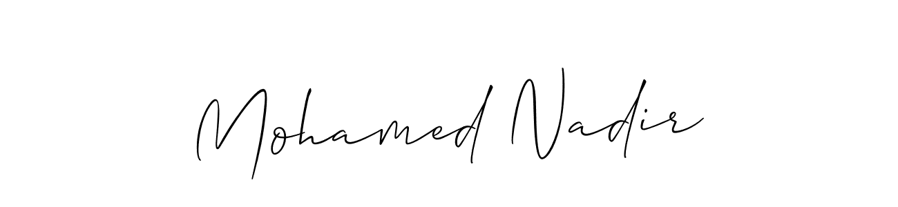 The best way (Allison_Script) to make a short signature is to pick only two or three words in your name. The name Mohamed Nadir include a total of six letters. For converting this name. Mohamed Nadir signature style 2 images and pictures png