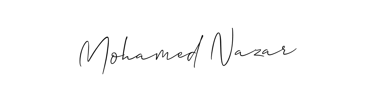 It looks lik you need a new signature style for name Mohamed Nazar. Design unique handwritten (Allison_Script) signature with our free signature maker in just a few clicks. Mohamed Nazar signature style 2 images and pictures png