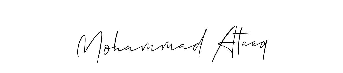 The best way (Allison_Script) to make a short signature is to pick only two or three words in your name. The name Mohammad Ateeq include a total of six letters. For converting this name. Mohammad Ateeq signature style 2 images and pictures png