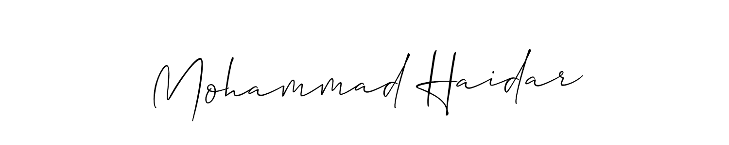 Allison_Script is a professional signature style that is perfect for those who want to add a touch of class to their signature. It is also a great choice for those who want to make their signature more unique. Get Mohammad Haidar name to fancy signature for free. Mohammad Haidar signature style 2 images and pictures png