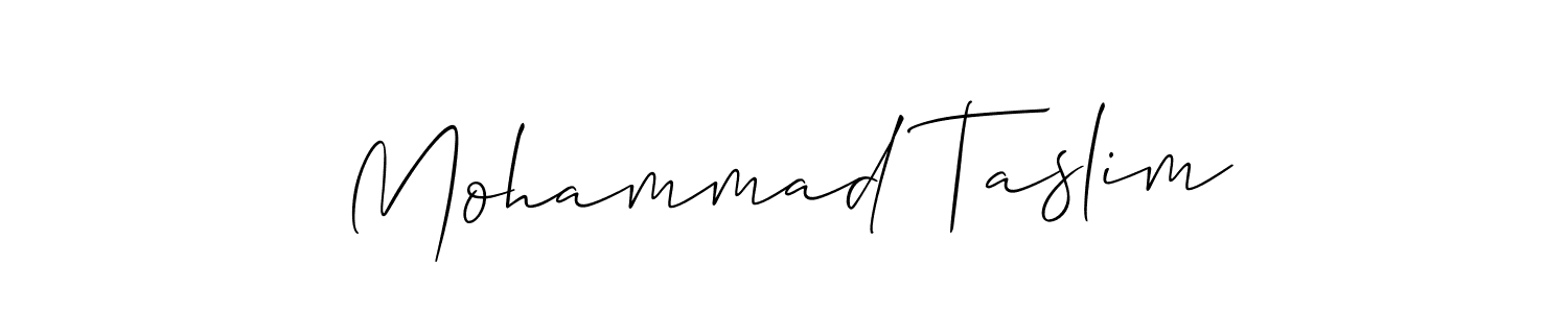 The best way (Allison_Script) to make a short signature is to pick only two or three words in your name. The name Mohammad Taslim include a total of six letters. For converting this name. Mohammad Taslim signature style 2 images and pictures png