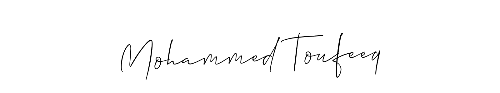 This is the best signature style for the Mohammed Toufeeq name. Also you like these signature font (Allison_Script). Mix name signature. Mohammed Toufeeq signature style 2 images and pictures png