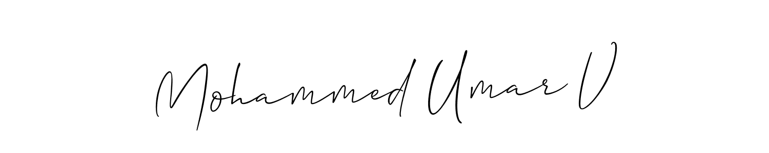 Allison_Script is a professional signature style that is perfect for those who want to add a touch of class to their signature. It is also a great choice for those who want to make their signature more unique. Get Mohammed Umar V name to fancy signature for free. Mohammed Umar V signature style 2 images and pictures png