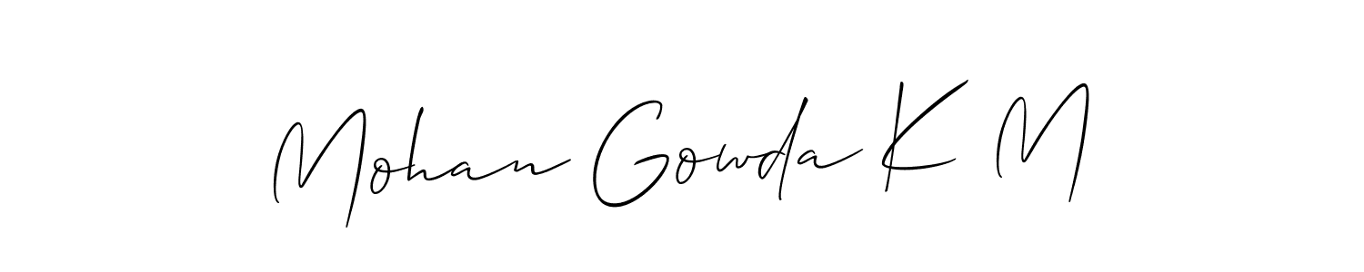 Allison_Script is a professional signature style that is perfect for those who want to add a touch of class to their signature. It is also a great choice for those who want to make their signature more unique. Get Mohan Gowda K M name to fancy signature for free. Mohan Gowda K M signature style 2 images and pictures png